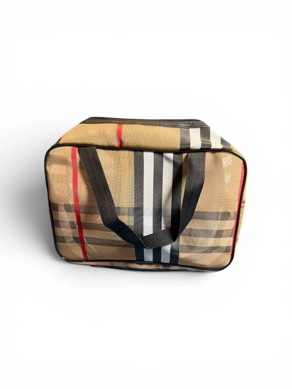 Classic Plaid cosmetic makeup bag in Beige and Black storage new